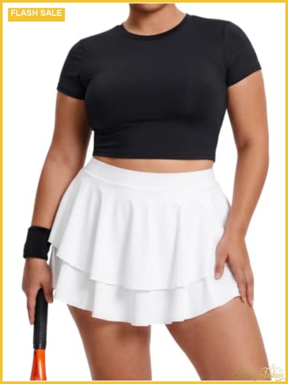 Plus Size Tennis Skirt Ruffle Hem Pockets Nylon Spandex A-Line Skort